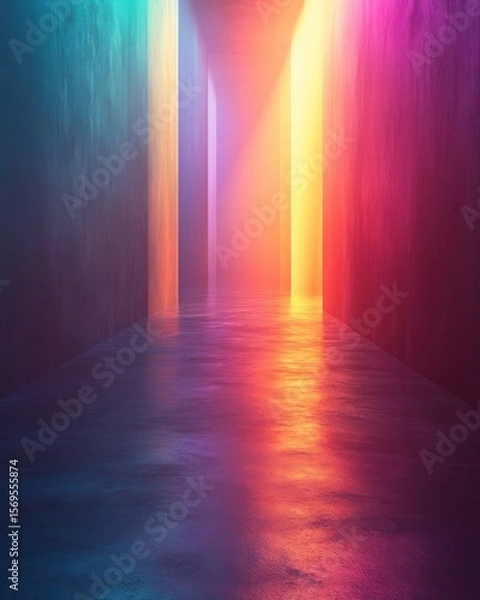 Fototapeta Colorful Futuristic Corridor with Gradient Light Reflection gradient colorful futuristic corridor reflection abstract vibrant neon light tunnel passage hallway perspective depth glowing light effect