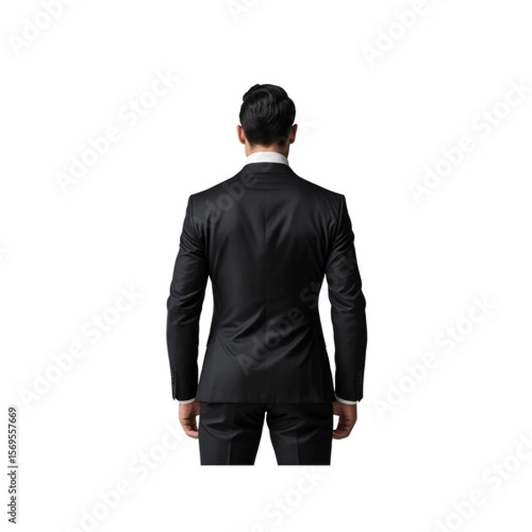 Fototapeta Rear View of a Man in a Black Suit