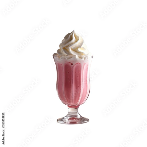 Fototapeta Delicious Strawberry Milkshake with Whipped Cream in Elegant Glass