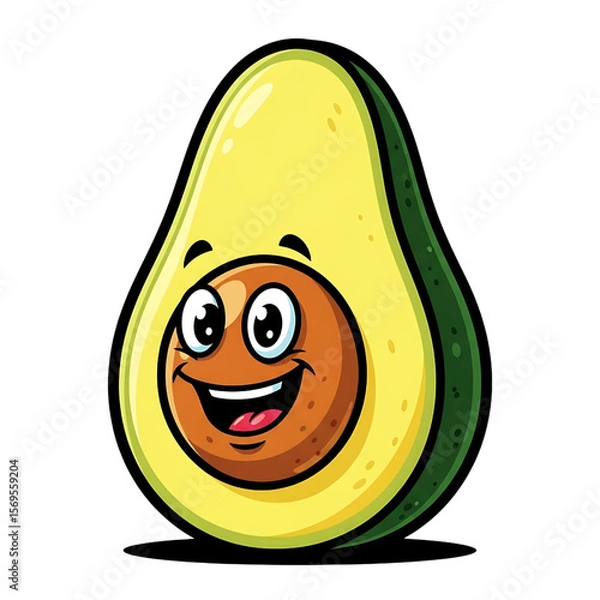 Obraz Whimsical Smiling Fruit: Cartoon Avocado Design, Cheerful Avocado Emoji: Fun Food Graphic, Vibrant Avocado Character with a Happy Expression.