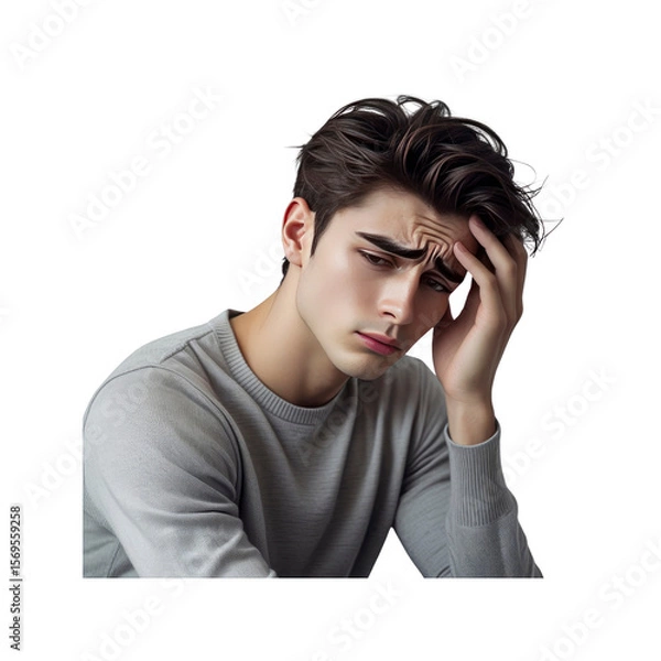 Fototapeta Young Man Experiencing Stress, Anxiety, or Headache; Troubled Expression
