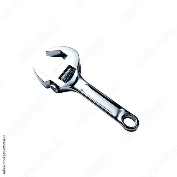 Fototapeta Shiny Chrome Adjustable Wrench on Transparent Background Tool for Repair and Maintenance