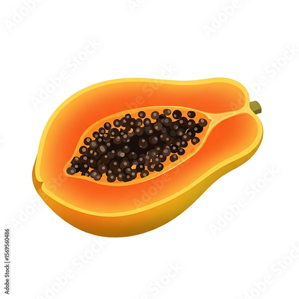 Obraz Realistic Papaya Illustration - Isolated for Design, Sweet Tropical Papaya with Visible Pulp and Seeds, Healthy Eating Concept - Sliced Papaya.