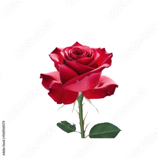Fototapeta Single Deep Red Rose on Transparent Background