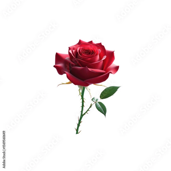 Fototapeta Single Red Rose with Thorns on Transparent Background - Romantic Floral Image