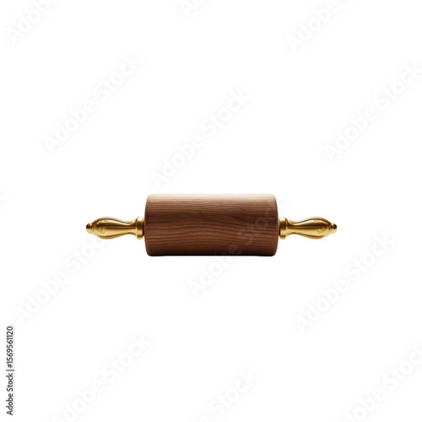 Fototapeta Elegant Wooden Rolling Pin with Gold Handles - Baking Utensil