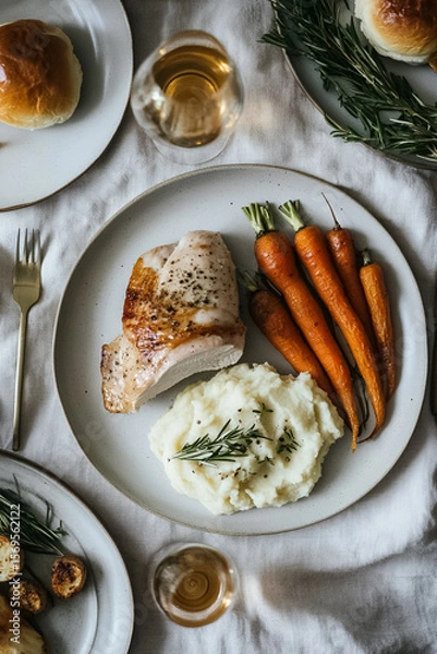 Obraz Chicken Dinner with Rosemary Mashed Potatoes