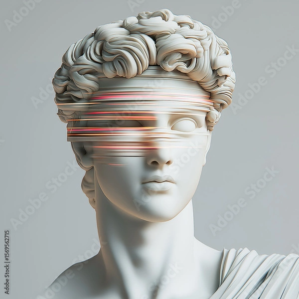 Fototapeta statue with a coverage of glitch on the eyes with red and yellow motion glitch