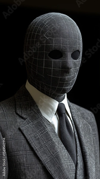 Fototapeta businessman in a suit with his head in a mask