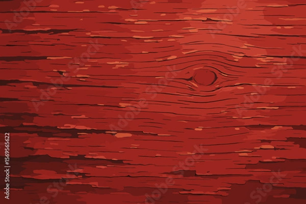 Fototapeta Red wood texture background with rotten, grunge, and abrasion effects. Weathered, distressed wooden surface. Vintage rustic old plank with detailed wood grain. Modern flat vector cartoon illustration.