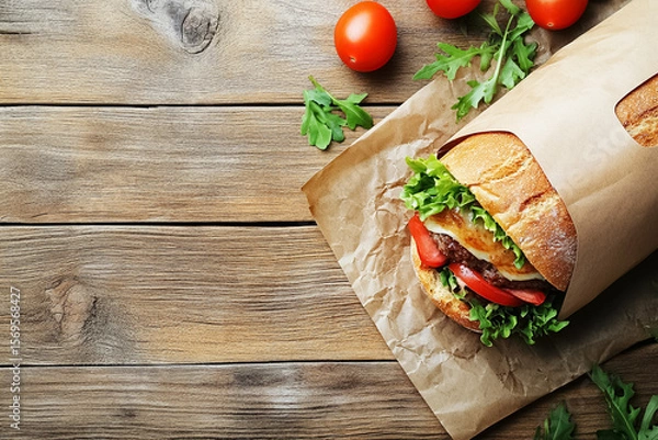 Obraz Fresh Sub Sandwich with Tomatoes and Lettuce