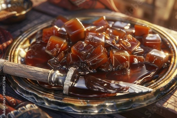Fototapeta Delicious homemade caramel treats arranged neatly on a tray showcasing their rich color and smooth texture