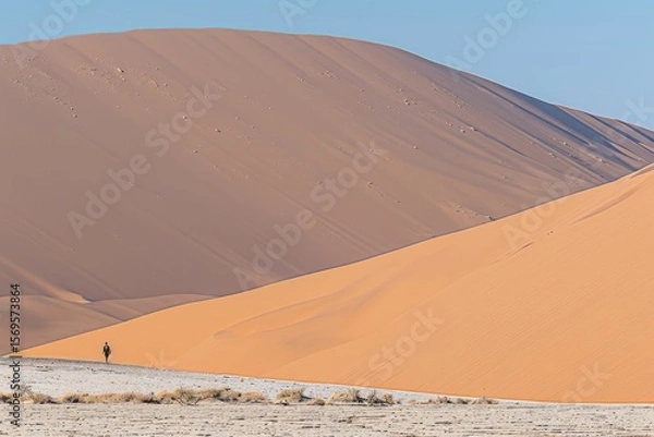 Fototapeta Dry landscape featuring bare trees under a bright sky in Namib Desert during daytime