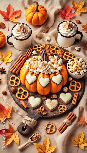Obraz Festive Autumn Pumpkin Snack Boards with Cozy Hot Chocolate
