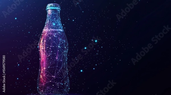 Fototapeta Beverage bottle in a digital and modern presentation with a cosmic galaxy