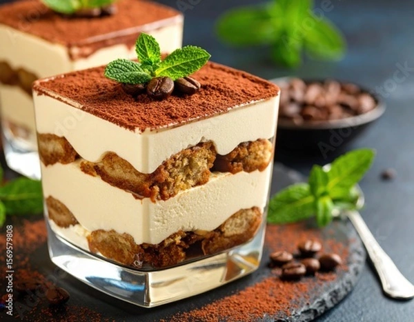 Obraz Layered Tiramisu Dessert in Glass Dish