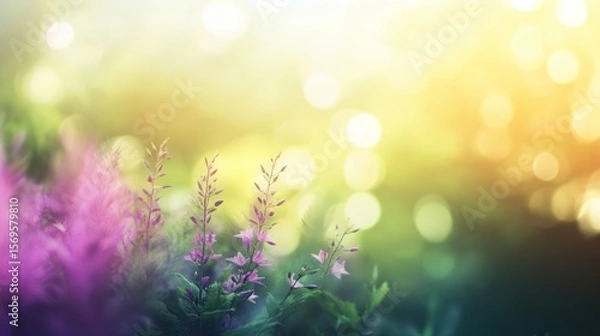 Fototapeta Dreamy wildflowers with a luminous bokeh background creating a serene ambiance