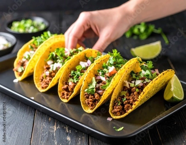 Obraz Delicious Beef Tacos On A Tray