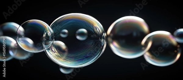 Fototapeta Iridescent Spheres: A Dance of Light and Transparency on Dark Background