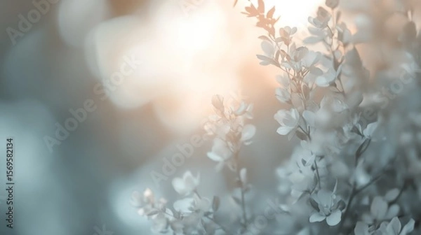 Fototapeta Delicate Floral Serenity: Soft Focus White Blossoms in Ethereal Light