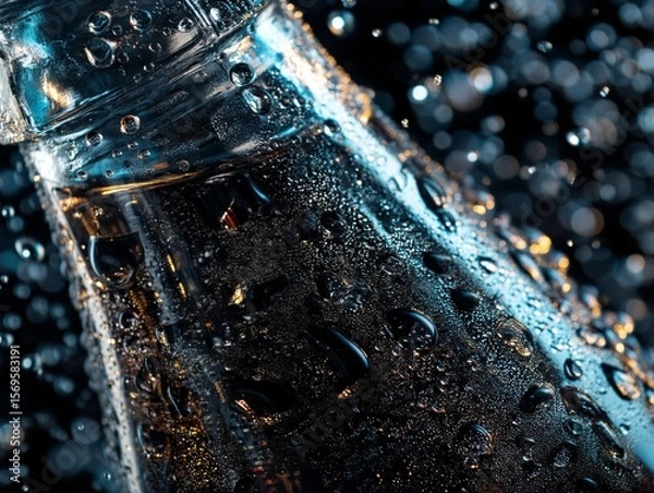 Fototapeta A close-up shot of a glass bottle containing cool water. Generative AI
