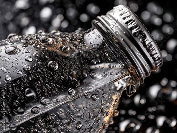 Fototapeta A close-up shot of a glass bottle containing cool water. Generative AI
