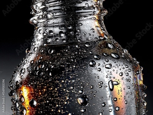 Fototapeta A close-up shot of a glass bottle containing cool water. Generative AI
