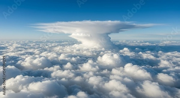 Fototapeta Majestic Aerial View of a Stunning Pileus Cloud Formation Above a Sea of Cumulus Clouds A Breathtaking Meteorological Phenomenon