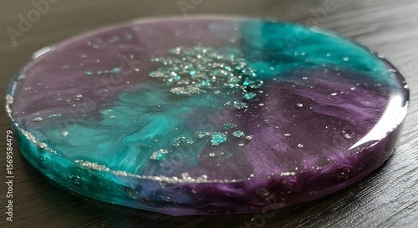 Fototapeta Stunning Teal and Purple Resin Coasters Handmade Art for Home Decor