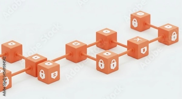 Fototapeta Secure Data Network Blockchain Technology Visualization, Decentralized System,  Cybersecurity, Digital Asset Protection, Encryption, Network Security, Data Integrity,  Cryptographic Systems
