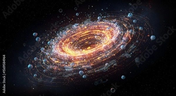 Fototapeta Mesmerizing Cosmic Nebula A swirling vortex of celestial fire and ethereal planets, a breathtaking digital artwork depicting the beauty of the universe