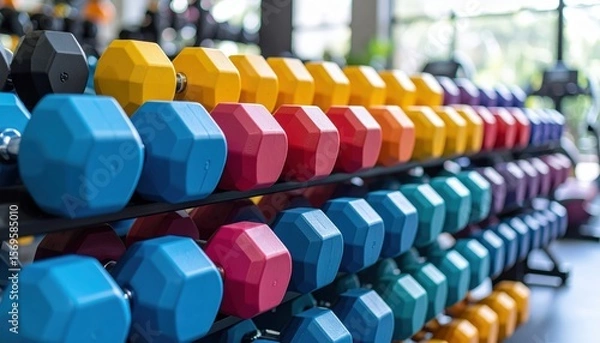 Obraz Colorful Dumbbells In Gym Rack