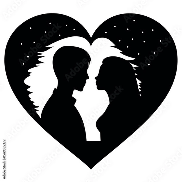 Fototapeta Silhouette of a couple gazing at each other within a heart shape