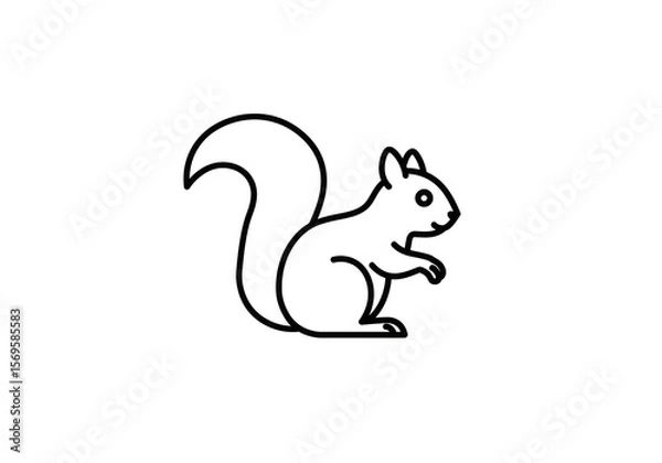 Fototapeta A simple line drawing of a squirrel standing on its hind legs with a bushy tail on a white background