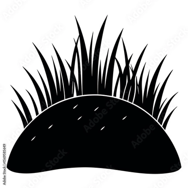 Fototapeta A minimalist black and white graphic features a curved, dark shape representing a grassy hill.