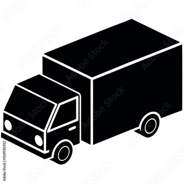 Fototapeta Simple black and white isometric illustration of a delivery truck