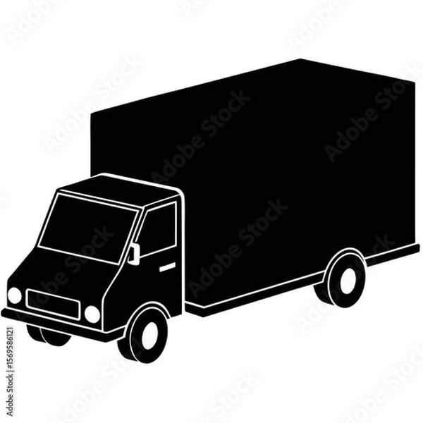 Fototapeta Simple black and white isometric illustration of a delivery truck