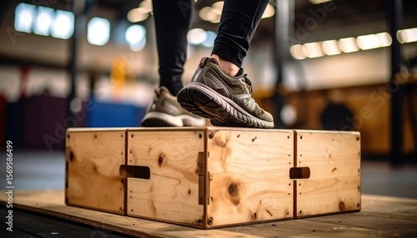 Obraz Box Jump Exercise Feet On Wooden Platform