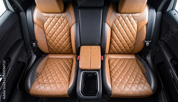 Obraz Luxury Car Interior Seats With Quilted Tan Leather