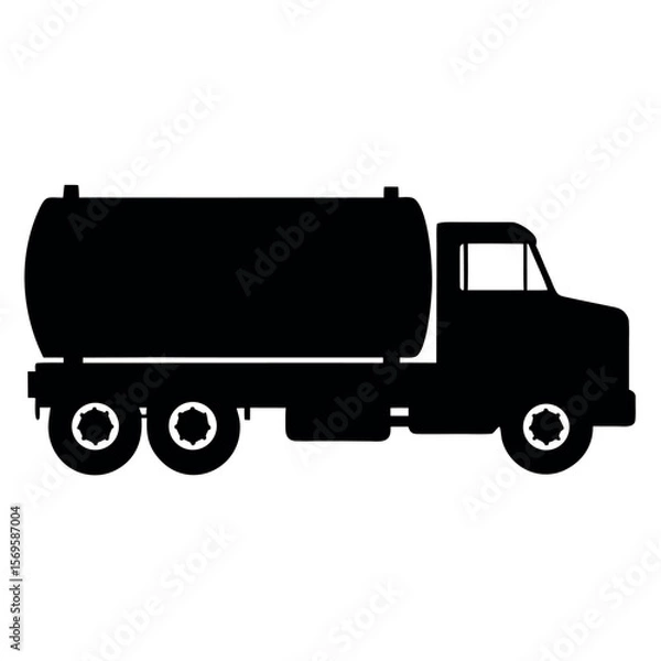 Fototapeta Silhouette of a tanker truck with multiple wheels on a white background