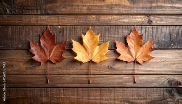 Obraz Autumn Maple Leaves On Wooden Background