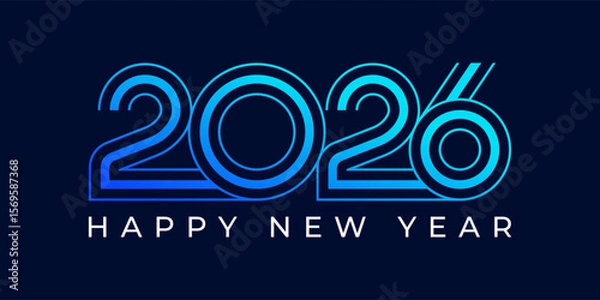 Obraz 2026 Happy New Year design vector illustration. Unique 2026 logo design template. In blue color