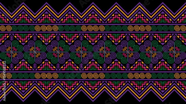 Obraz Hmong ethnic pattern, a pattern combining spiral and triangle patterns that resemble mountains.
