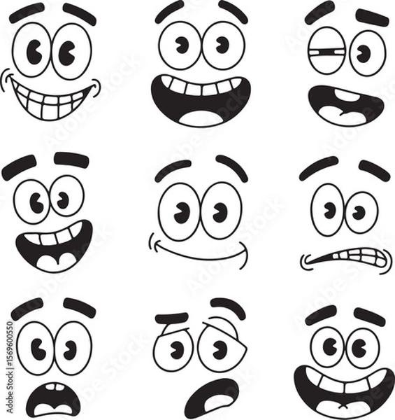 Fototapeta Cartoon faces with varied expressions eyes mouths