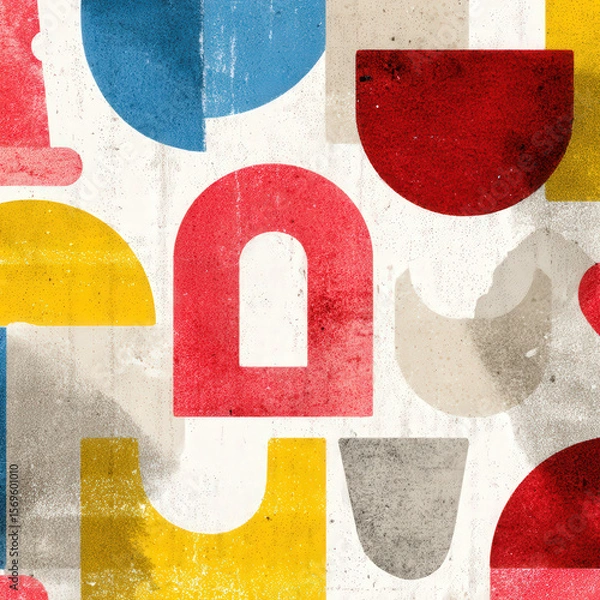 Fototapeta Vibrant Seamless Geometric Pattern with Cut-Out Forms in Bold Colors for Modern Design Applications