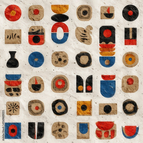 Fototapeta Seamless Pattern of Geometric Cut-Out Forms in Bold Colors on Textured Background