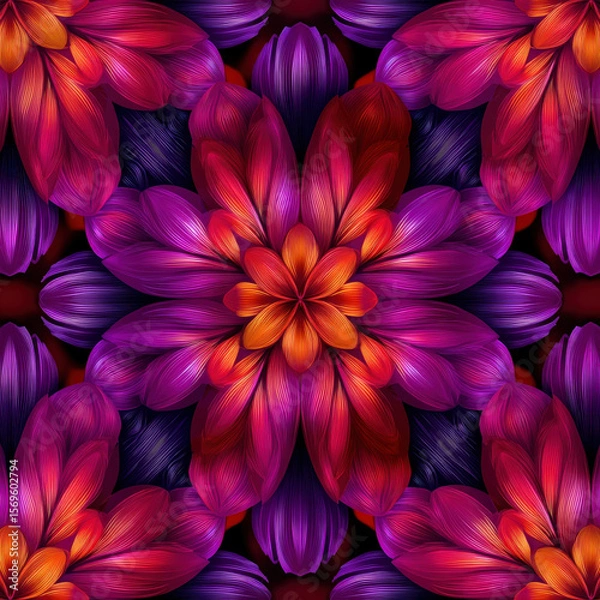 Fototapeta Vibrant Gradient Kanok Motifs in Glowing Seamless Pattern for Modern Design Aesthetics