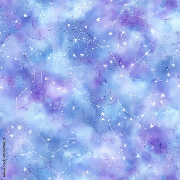 Fototapeta Hand-Painted Watercolor Seamless Pattern of Stars in Soft Blue and Purple Tones