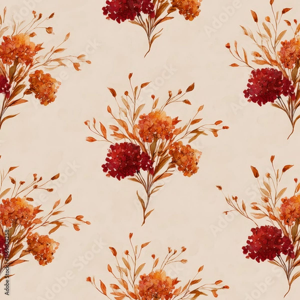 Fototapeta Hand-Painted Wildflower Bouquet Seamless Pattern with Warm Tones and Delicate Floral Details