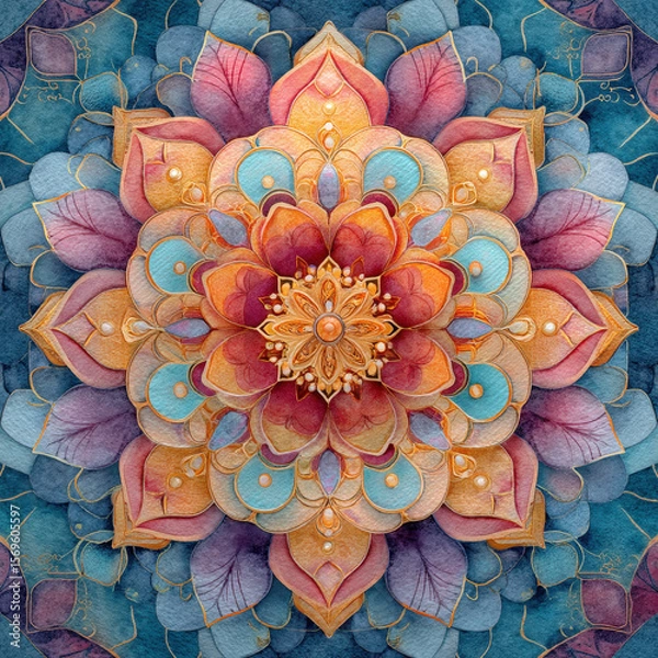 Fototapeta Intricate Floral Pattern with Mandalas in Vibrant Colors and Seamless Design for Artistic Backgrounds and Textiles